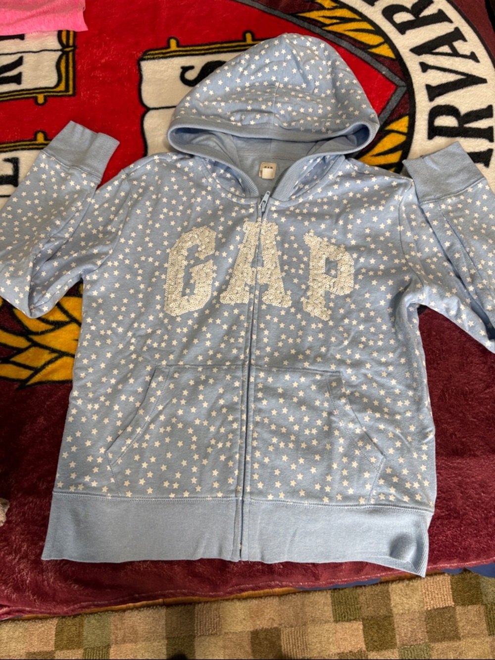 GAP Light Blue Star Print Zip Hoodie XXL 14-16